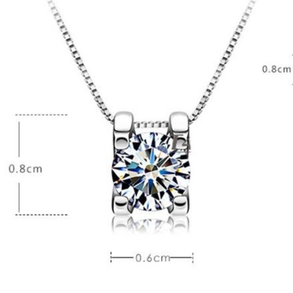 925 Sterling Silver Solitaire Diamond Necklace B - Picture 5 of 5